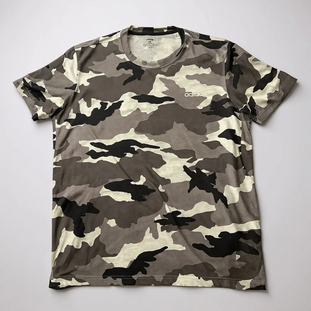Adidas Climalite Shirt Men's Sz XL Black/White/Gray Camo Short Sleeve Crew Neck
